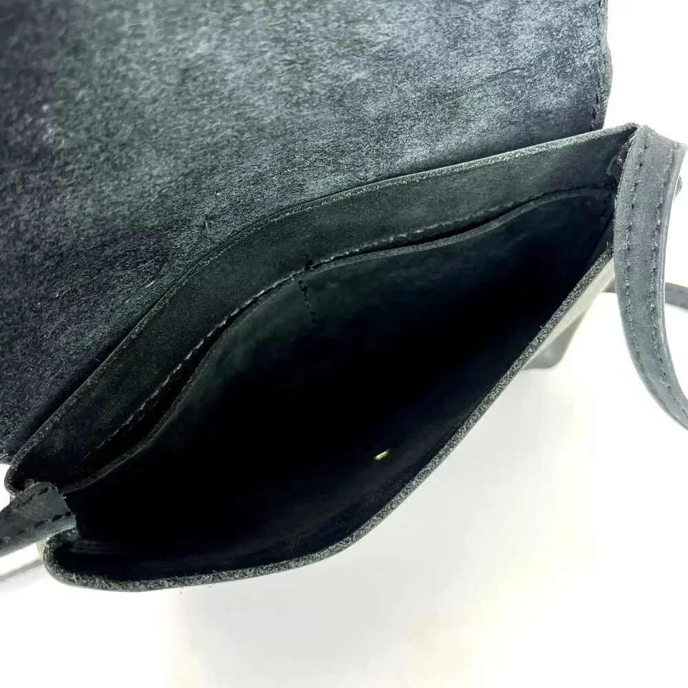 Parker Clay Everly Crossbody Bag  Purse Leather Flap Closure Long Strap Black